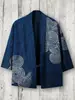 Novo kimono cape de algodão puro transfronteiriço com fivela, estampa digital 3D, camisa de manga três quartos, cardigã folgado