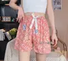 Pantalones cortos de seda de algodón para mujer, verano, finos, florales japoneses, con caída, cintura elástica, pijama, algodón artificial, pantalones individuales, suministro directo de fábrica