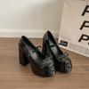 Zapatos de plataforma de tacón alto para mujer, primavera y verano, nueva moda, impermeables, de piel, de nicho, color liso, tacones gruesos, no cansan los pies, tacones altos