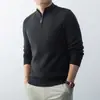 Suéter casual simple de punto para hombre para otoño e invierno, con cremallera, moda casual, engrosado, forrado de polar, manga larga