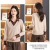 POLO Cuello Costuras Color Contraste Camisa Falsa de Dos Piezas para Mujer Otoño e Invierno 2024 Nueva Moda Holgada Adelgazante Top de Madre