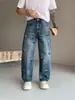 Jeans de hombre bordados vintage de alta gama, pantalones casuales americanos rectos de pierna ancha, versátiles, elegantes y de moda retro.