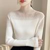 2024 Nuevo Invierno Cuello Alto Medio Estilo Francés Manga Larga Tejido de Punto Slim Camiseta Base para Mujer Tejido de Punto Negro Trbottomy
