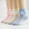 Meias femininas infantis meias de renda para meninas meias de renda para dança infantil meias de rede de cor sólida Branca Rosa Amarela Azul