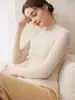 Suéter de Cashmere Listrado Estilo Suave Feminino Gola Alta Meio Slim Fit Pulôver Malha Camada Base Suéter Outono/Inverno Peça Versátil para Usar por Baixo