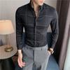 Durante todo o ano em estoque Camisa masculina de manga comprida com drapeados Four Seasons slim fit elegante xadrez leve familiar camisa masculina casual