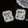 Pendientes Cuadrados de Hoja con Tachuelas de Diamante Brillante Aguja de Plata, Pendientes de Diseño Exagerado de Nicho Europeos y Americanos, Pendientes de Lujo Ligero de Gama Alta para Mujer