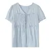 Camisa Feminina Inno Plus Size Doce Slim Fit Linho Chiffon 2026 Verão Decote V Estilo Coreano Top Slim Fit 254864