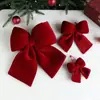 Decoraciones navideñas de terciopelo rojo transfronterizas en stock con lazo tridimensional, adornos para árbol de Navidad, decoraciones para ventana