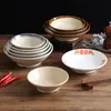 Tazón Pequeño de Melamina Estilo Callejero Clásico para Hot Pot, Uso Comercial en Restaurantes de Hot Pot, Tazón Pequeño para Salsa, Tazón para Platos, Tazón Plano con Borde Azul de Doble Línea