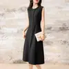 Vestido Tricô Redondo Novo para Primavera 2026 para Mulheres, Cor Sólida, Solto, Casual, Versátil, Sem Mangas, Comprimento Médio