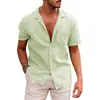 Amazon ebay camisa de manga corta de color liso con solapa para verano caliente botón camisa de algodón y lino para hombre ropa de hombre