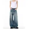 Jeans de pierna ancha rectos lavados en azul, estilo nuevo Harajuku trendy, minimalista artístico, sin marca, ins, retro americano