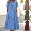 2025 Vestido Novo Europeu e Americano Estação Independente Aliexpress Casual Decoração de Botão Bolso Dobrado Vestido Midi
