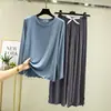 Traje de Casa de Modal para Mujer Primavera y Verano Delgado de Manga Larga Pijama Talla Grande Pantalones Casuales Sueltos Conjunto de Dos Piezas