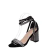 Sapatos Femininos de Comércio Exterior Transfronteiriços com Uma Tira, Salto Alto Bloco, Strass, Sapatos Femininos Elegantes de Alta Qualidade, Moda Verão 2026 Novo Estilo Versátil