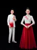 Atuendo de Coro Unisex para Adultos Estilo Chino, Vestido Formal de Cuello Alto, Túnica Larga, Atuendo de Presentación, Traje Rojo para Concurso de Canto