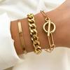 Pulseiras Personalizadas Europeias e Americanas Transfronteiriças Retrô com Corrente Grossa Misturadas com Pulseiras Abertas Ornamentos de Mão Conjunto Estilo Empilhado Pulseiras Atacado