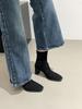 Botas Delgadas Negras de Gamuza Retro con Tacón Grueso Botines Pequeños Bajos Zapatos de Mujer 2025 Nuevo Otoño Versátiles Estilo Coreano Botines Pequeños para Tobillo