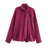 ZA Ropa de Mujer de Comercio Exterior Transfronterizo Europa AliExpress Venta Caliente Cuello Simple Cordones Rayas Camisa de Manga Larga