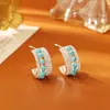 Brincos de Tarraxa em Forma de C com Zircônia Cintilante e Turquesa Jie Hao Jewelry Moda de Alto Padrão Brinco Exquisito Joia de Nicho Retrô