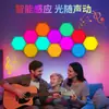 Iluminação de Ambiente para Reuniões na Sala de Estar, Lâmpada de Parede Hexagonal Ultrafina de Combinação Livre Rítmica Ativada por Som, Colorida para Uso Doméstico com Música