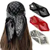 Lenço de Seda Flor de Castanha Preto e Branco Atacado Transfronteiriço Aliexpress Venda Quente Lenço de Cabeça 70cm Lenço Quadrado para Bolsa Feminino Verão Fino