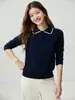 Suéter de cachemira pura para mujer, bordado a mano, mismo estilo que Xiao He, con cuello polo, capa interior cálida, capa base elegante, tejido