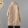 Otoño Invierno 2026 Nuevo Literario Algodón Plumón Ropa de Algodón para Mujer de Longitud Media Holgada Tallas Grandes Ligera Cálida Ropa de Algodón Chaqueta para Mujer
