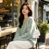 Suéter de Punto de Lana Cepillada para Mujer Otoño/Invierno 2026 Cuello en V Holgado Casual Moda Color Sólido Tejido Pulóver