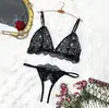 Conjunto de Lingerie Sexy Divertido Transparente de Renda Floral Francesa para Meninas Europeias e Americanas 7029S
