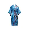 Camisola Feminina Estilo Japonês Seda-like Tom Kimono Robe Comércio Exterior Pavão Cardigan Robe Verão Sexy Longo Roupão