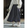 Lou Fu Principios de Otoño Nuevo Estilo Coreano Retro Casual Color Denim Textura Lino Falda de Cintura Alta Ajustada Línea A para Mujer