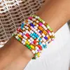Pulsera Elástica de Cuentas de Arroz Bohemio Multicapa Transfronteriza Europea y Americana Set de Pulseras para Mujer de Color Contrastante de Nicho