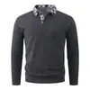 Nova coleção outono/inverno 2026: suéter de malha masculino com gola, estilo duas peças falsas, camada base versátil e casual para jovens