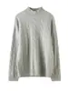 Suéter Feminino de Cashmere Gola Alta Meia-alta Outono e Inverno Malha Grossa de Cashmere Trançada