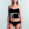 Traje de baño de dos piezas sexy de color liso, sin espalda y con moño para mujer, Traje de baño para mujer estilo francés con bloques de color, Nueva versión coreana