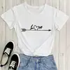 Camiseta Nueva de San Valentín con Estampado de Corazón y Flecha Amor Nuevo Camiseta de Mujer de Manga Corta con Cuello Redondo de Comercio Exterior Europeo y Americano