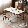 Mesa de jantar com tampo de madeira maciça e pedra, adequada para apartamentos pequenos, salas de estar e casas; mesa retangular para estudar ou trabalhar; também adequado para imóveis de aluguel e uso comercial