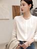 Camisa de Seda de Morera Satinada de Gama Alta con Cuello Redondo para Mujer, Nuevo Estilo Primavera 2026, Top de Seda con Pliegues y Manga Larga