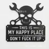 Item de Venda Quente Transfronteiriço: Placa de Metal Caveira "Este É o Meu Lugar Feliz" para Decoração de Jardim Externo Placa de Lata