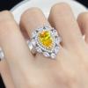 Zircón Dorado Celebrador de Internet de Alta Gama Transmisión en Vivo Nuevo Color Simulación Color Citrino Tesoro Anillo Abierto de Diamante Completo para Mujeres