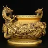 Quemador de incienso de latón puro Kowloon Quemador de incienso Doble Dragón Quemador de incienso de doble oreja Adornos Hogar Sala de Buda Enchufe de incienso Quemador de incienso de dragón extragrande