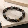 Pulseira Tecida Estilo Novo Transfronteiriça Cubo de Lava Pedra Vulcânica para Homens com Contas de Vidro Preto Fosco Pulseira Ajustável