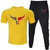 T-shirt Masculina de Manga Curta e Calça Suit Casual Venda Quente Transfronteiriça Gola Redonda Cor Lisa Roupa Esportiva Casual com Estampas e Impressão