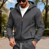 Moletom com Zíper e Bolso na Manga Outono/Inverno Masculino Solto Cardigan Jaqueta de Moletom Casual Esportiva Masculina Tamanho Grande