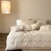 Juego de ropa de cama bordado de cuatro piezas estilo vintage de algodón y lino, funda de edredón de lino suave lavable para dormir desnudo, sábana transpirable