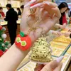 Pingente de Celular Dourado Árvore de Natal Chaveiro de Ouro Puro 999 Decoração de Bolsa Evento Pequeno Presente Atacado Folha de Ouro
