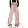 Calça Esportiva Listrada Feminina Outono High Street Calça de Moletom Americana Reta Solta Casual