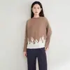 Camiseta Original de Fábrica com Estampa de Chamas Plissada, Blusa Versátil para o Dia a Dia com Bloqueio de Cores de Outono, Gola Redonda, Manga Longa, Modelagem Solta, Manga Curta